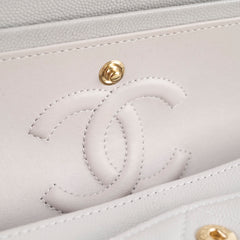 Chanel Small Caviar Double Classic Flap Dove Grey Microchipped