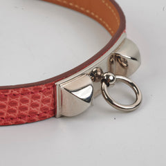 Hermes Rivage Lizard Bracelet Coral T Stamp