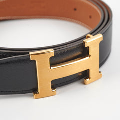 Hermes H Buckle & Reversible Leather Strap 32mm / 100cm Noir Gold