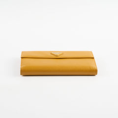 Prada Long Saffiano Leather Yellow Wallet