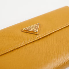 Prada Long Saffiano Leather Yellow Wallet