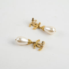 Chanel CC Logo Pearl Drop Earrings Costume Jewellery