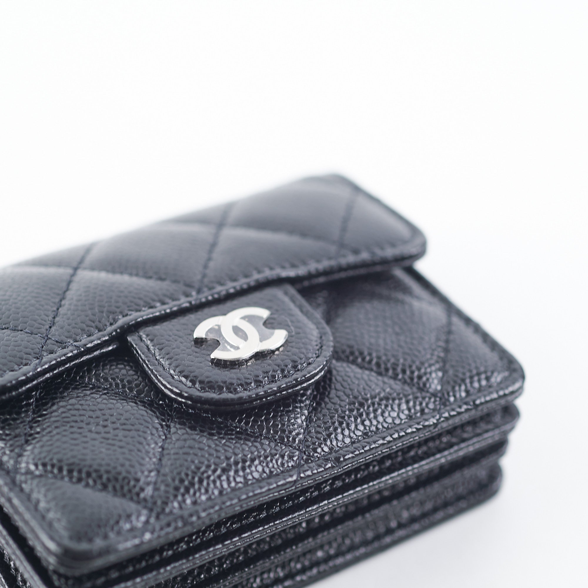 CHANEL Caviar Quilted Card Holder On Chain Black 669861