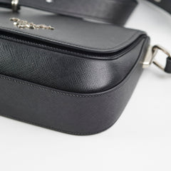 Prada Saffiano Flap Pattina In Pelle Black Crossbody Bag