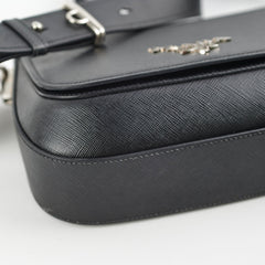 Prada Saffiano Flap Pattina In Pelle Black Crossbody Bag