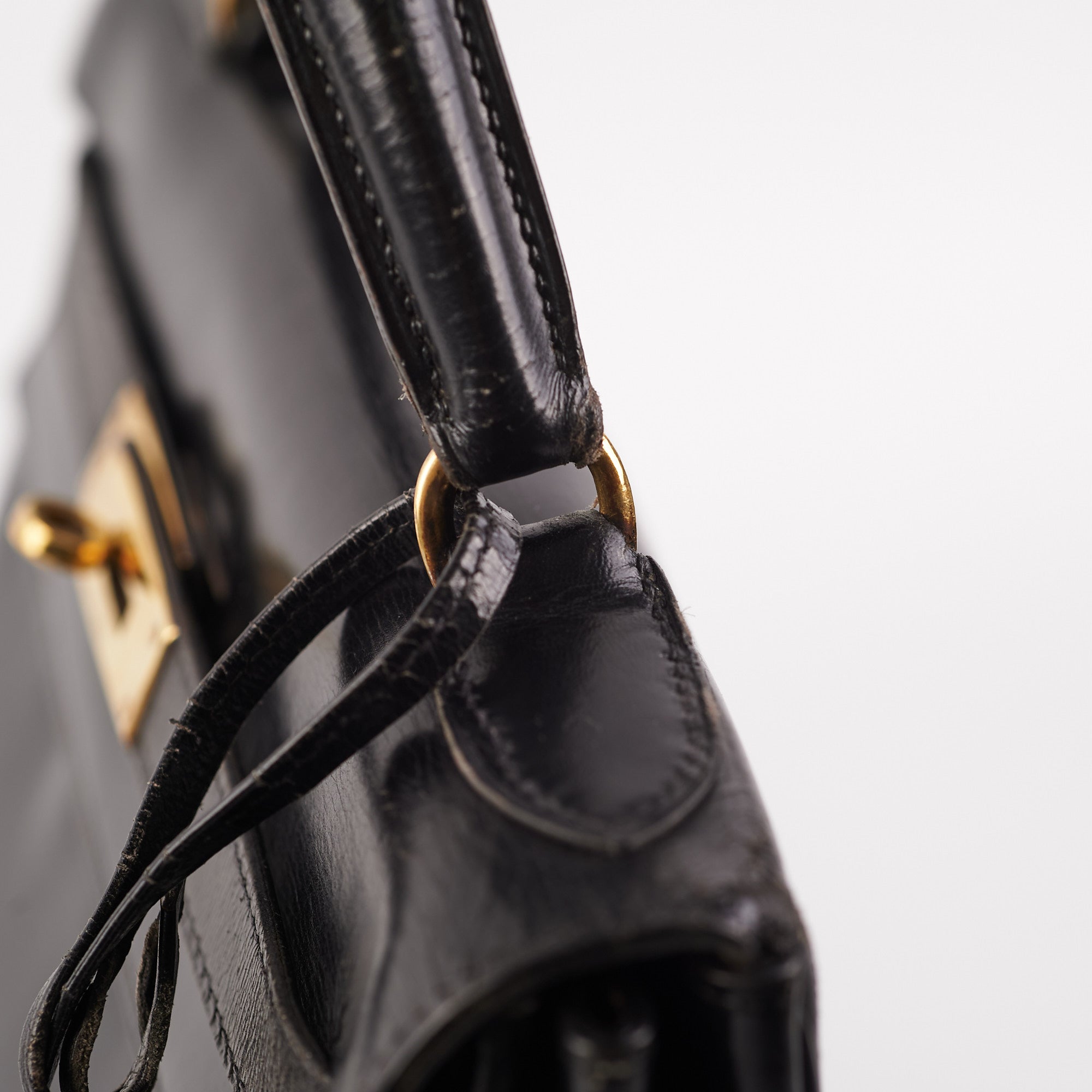 Vintage Authentic Hermes Black Leather Kelly Retourne 28 France