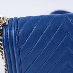 Chanel Old Medium Boy Chevron Lambskin Blue Bag