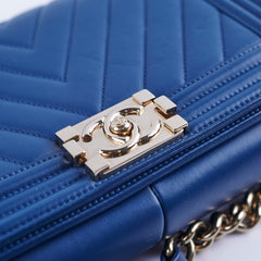 Chanel Old Medium Boy Chevron Lambskin Blue Bag