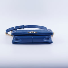 Chanel Old Medium Boy Chevron Lambskin Blue Bag