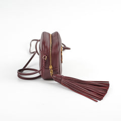 Saint Laurent Mini Lou Leather Camera Burgundy Crossbody Bag