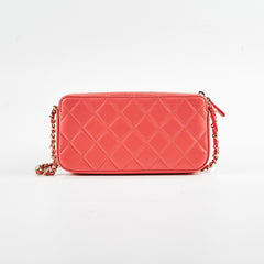 Chanel Small Camelia CC Clucth with Chain Coral