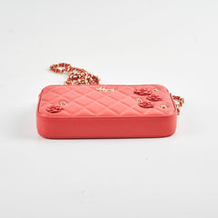 Chanel Small Camelia CC Clucth with Chain Coral