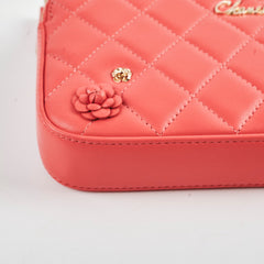 Chanel Small Camelia CC Clucth with Chain Coral