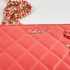 Chanel Small Camelia CC Clucth with Chain Coral