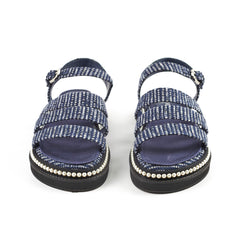 Chanel Tweed Sandals with Pearls Size 40 Blue