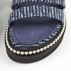 Chanel Tweed Sandals with Pearls Size 40 Blue