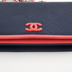 Chanel Lambskin Wallet On Chain WOC Color Pop Blue/Pink