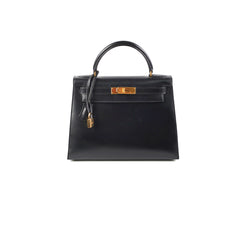 Hermes Vintage Kelly 28 Box Black Stamp G Square (2003)