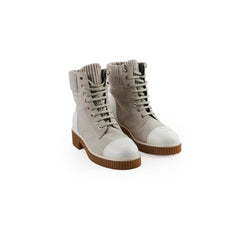 Chanel Combat Lace up Boots Grey/White Size 40