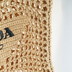 Prada Raffia Crochet Natural Tote Bag