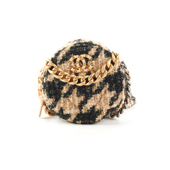 Chanel 19 Houndstooth Tweed Round Clutch Beige