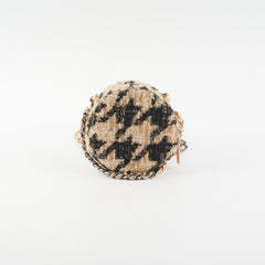 Chanel 19 Houndstooth Tweed Round Clutch Beige