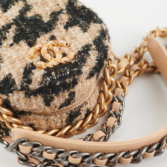 Chanel 19 Houndstooth Tweed Round Clutch Beige