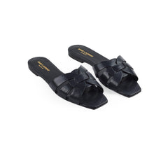 Saint Laurent Tribute Flat Sandal Black New