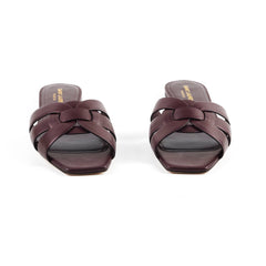 Saint Laurent Tribute Flat Sandal Burgundy New