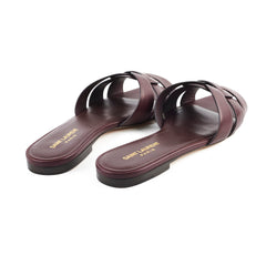 Saint Laurent Tribute Flat Sandal Burgundy New