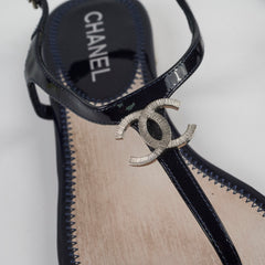 Chanel Patent Leather Sandal Navy Blue