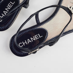 Chanel Patent Leather Sandal Navy Blue