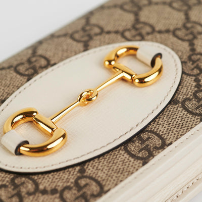Gucci Horsebit GG Supreme Wallet On Chain White - THE PURSE AFFAIR