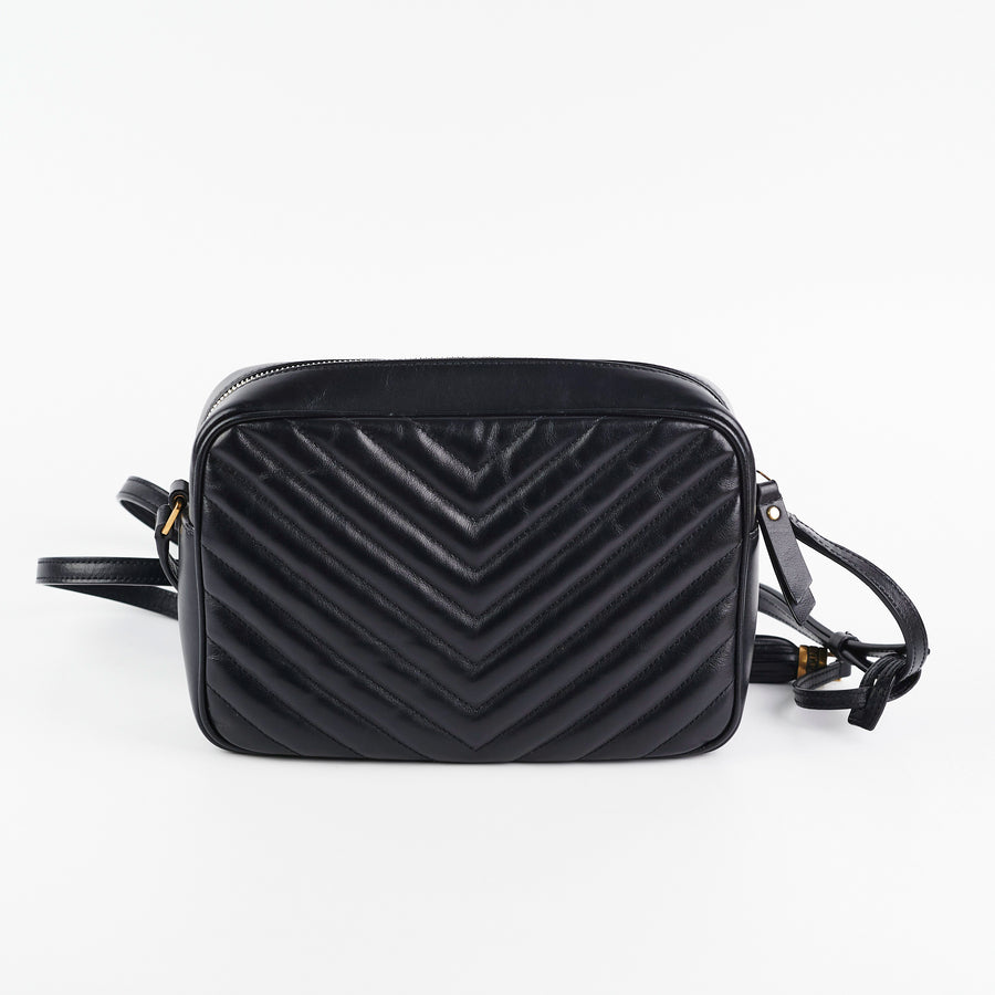 Saint Laurent Lou Camera Bag Dark Beige Chevron - THE PURSE AFFAIR