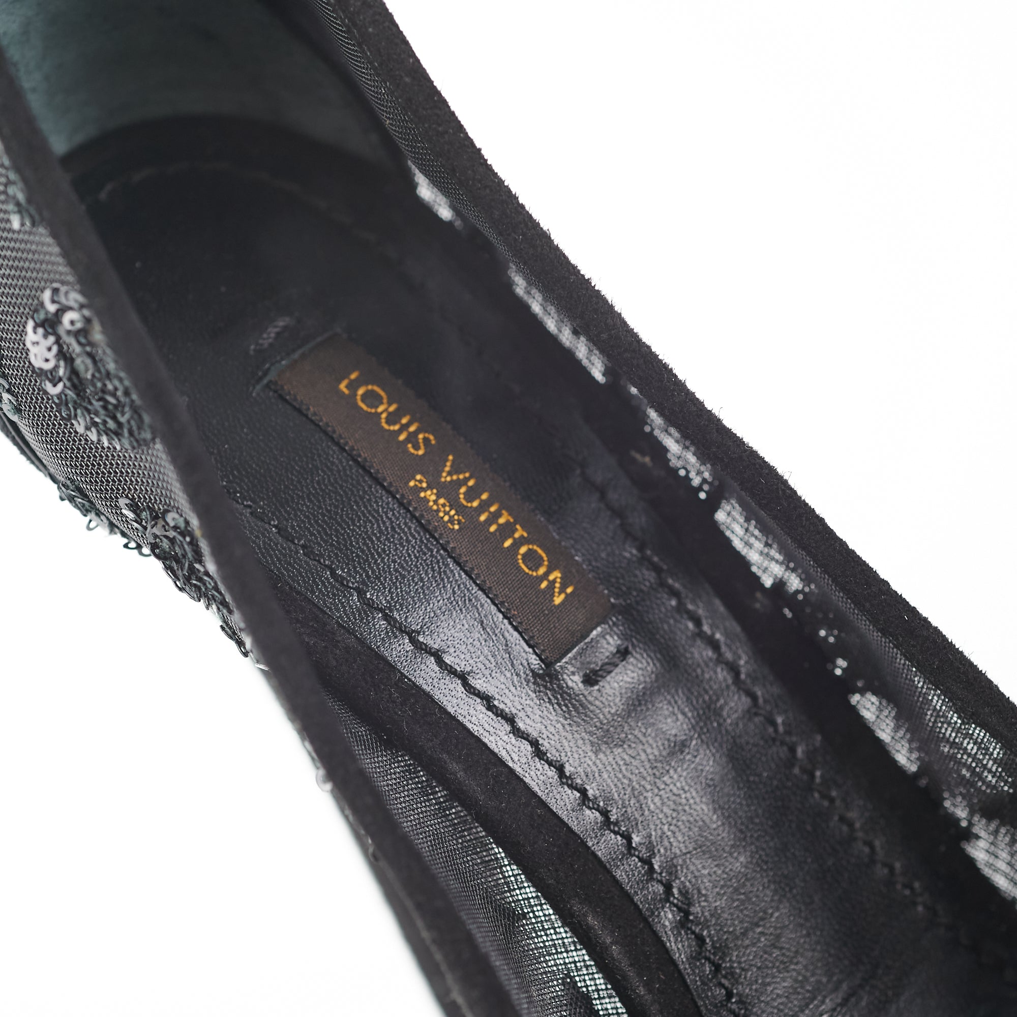 Louis Vuitton Mesh Sequin Monogram Black Size 37 Pumps Heels - THE PURSE  AFFAIR