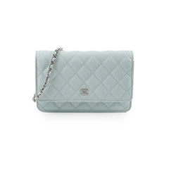 Chanel Caviar Wallet On Chain WOC Light Blue - Microchip