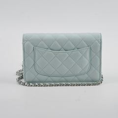 Chanel Caviar Wallet On Chain WOC Light Blue - Microchip