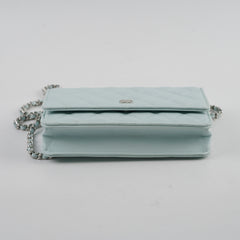 Chanel Caviar Wallet On Chain WOC Light Blue - Microchip