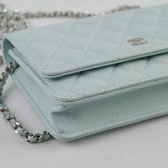 Chanel Caviar Wallet On Chain WOC Light Blue - Microchip