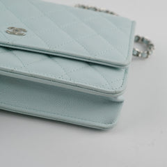 Chanel Caviar Wallet On Chain WOC Light Blue - Microchip