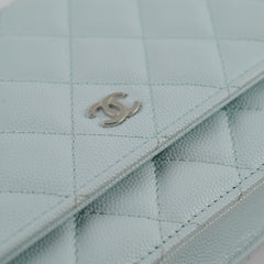 Chanel Caviar Wallet On Chain WOC Light Blue - Microchip