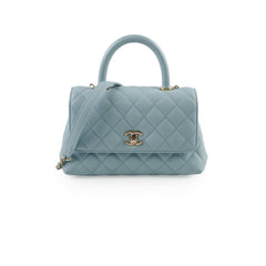 Chanel Caviar Small Coco Handle Light Blue Microchip