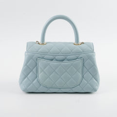 Chanel Caviar Small Coco Handle Light Blue Microchip