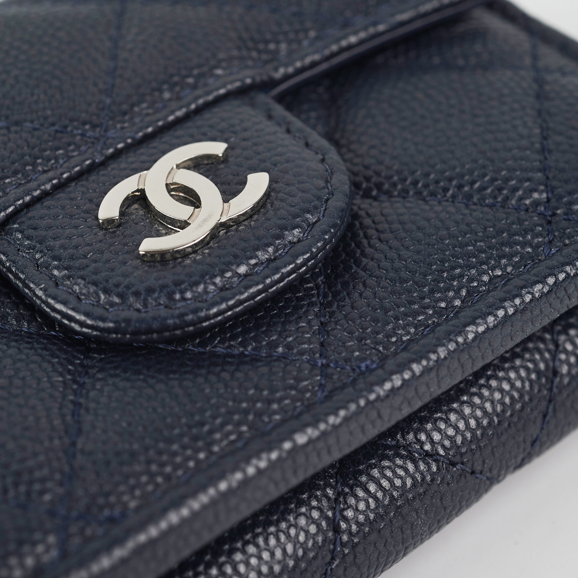 CHANEL Caviar Quilted Compact Flap Wallet Navy 1235795