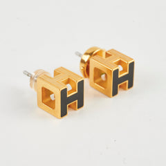 Hermes Caged D'H Earrings Gold/Black