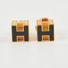 Hermes Caged D'H Earrings Gold/Black