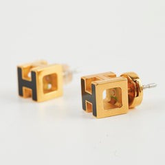 Hermes Caged D'H Earrings Gold/Black