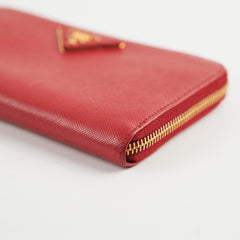 Prada Saffiano Long Zip Wallet Red