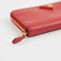 Prada Saffiano Long Zip Wallet Red