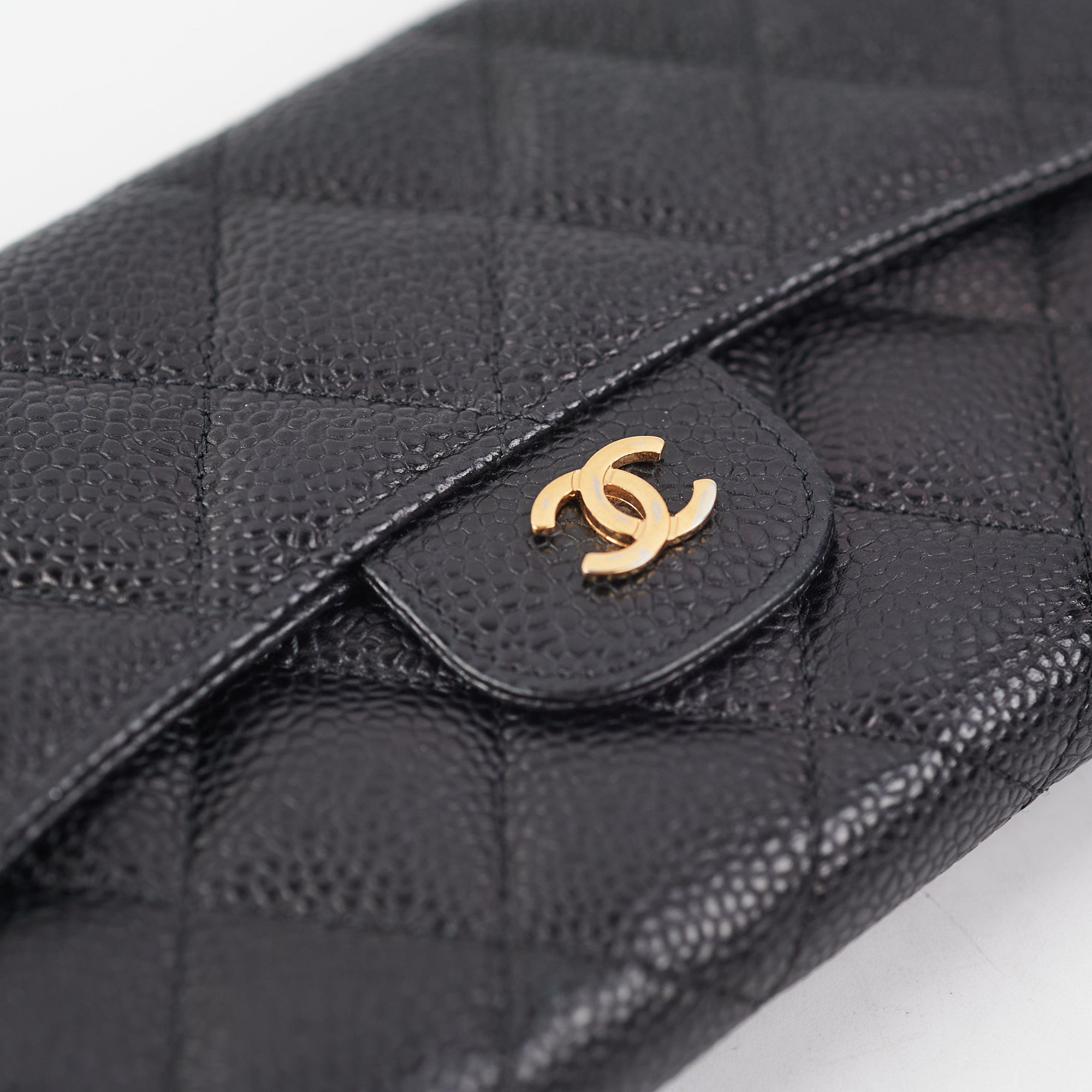 CHANEL Wallet Black Caviar Quilted CC Logo Long Vintage - Chelsea